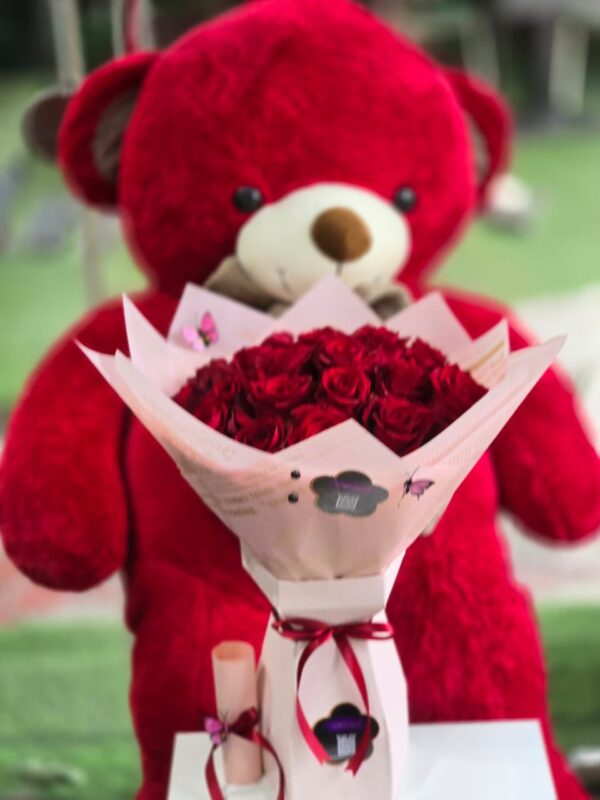 Love & Cuddles: Valentine's Teddy & Rose Combo