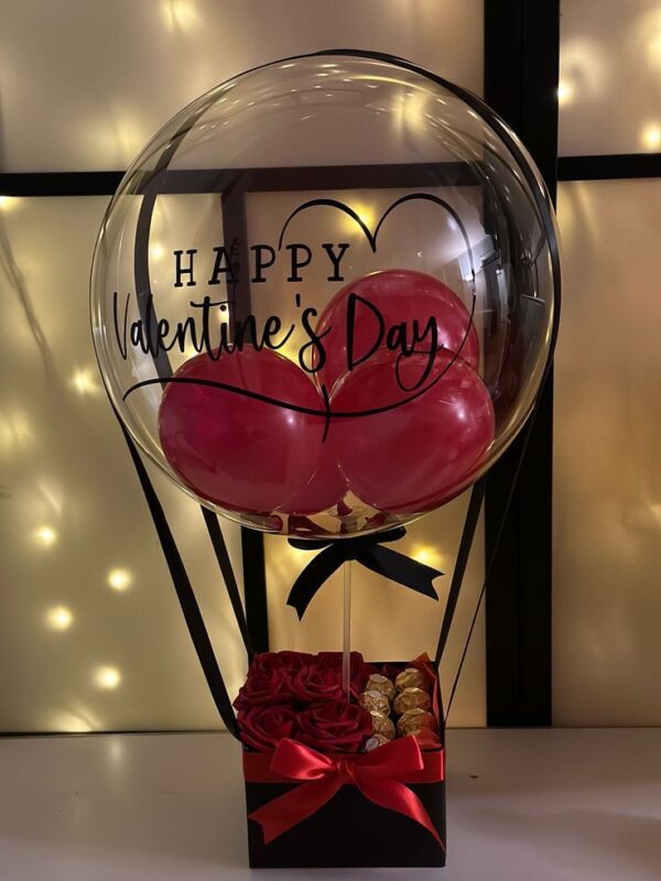 Thoughtful Valentine's Surprise: Roses, Chocolates & Balloon Arrangement