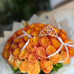 Sunset Majesty Orange Rose Tiara Bouquet
