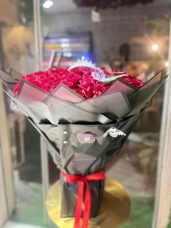 The Empress Bouquet: 100+ Deep Red Roses with Tiara & Love Letter Option - Image 2