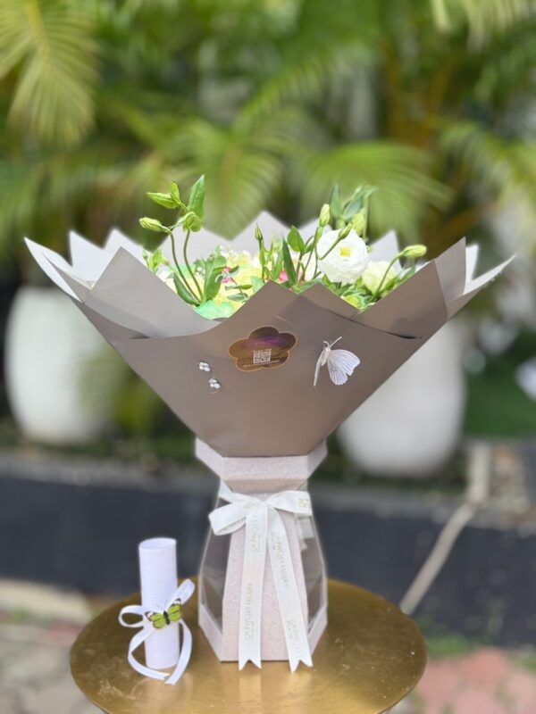 Enchanted Garden Birthday Bouquet: Pastel Rainbow Roses & Gerbera - Image 2