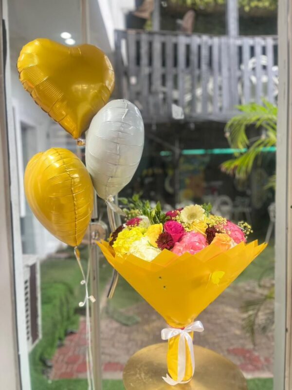 Sunny Celebration Flower & Balloon Bundle: Bright Mixed Bouquet - Image 2