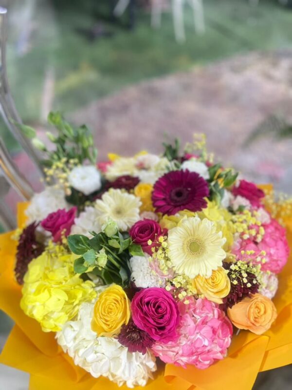 Sunny Celebration Flower & Balloon Bundle: Bright Mixed Bouquet