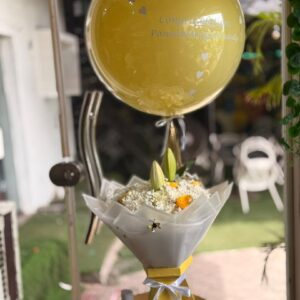 Personalized Bubble Balloon & White Lily Bouquet: The Celebration Set