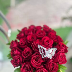 Velvet Passion Rose Box: Classic Red Roses with Silver Butterfly Accent