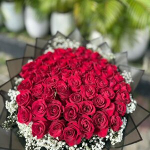 The Infinite Love Bouquet: 100-Stem Deep Red Roses & Baby's Breath