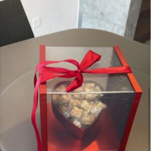 Premium Heart-Shaped Chocolate Display Box – Two-Tier Clear Acrylic Showcase with Red Silk Ribbon
